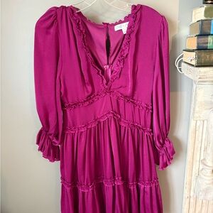 She + Sky Magenta Ruffle Neck Dress